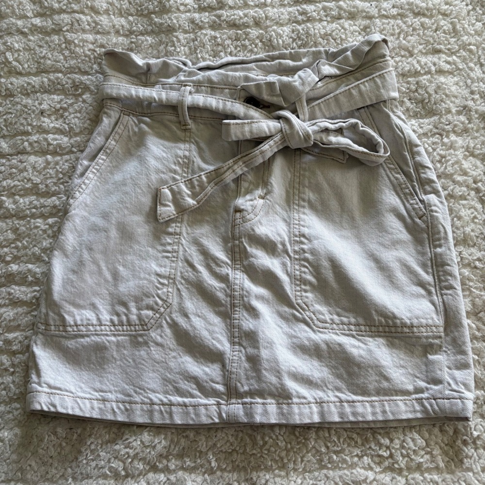 Free People Splendor In The Grass Skirt in Oatmeal Paperbag Waist Cotton Sz 2